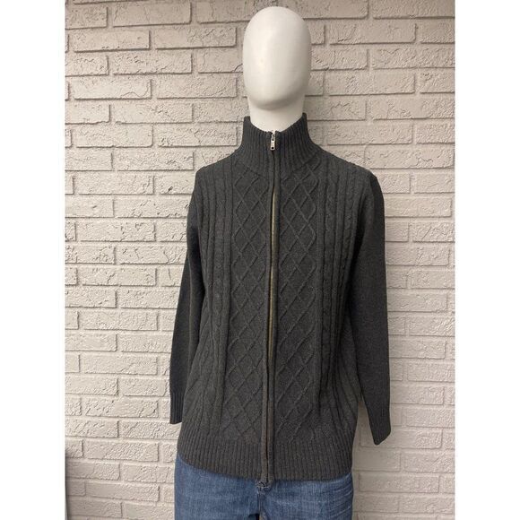 Voboom NWT Gray Full Zip Cable Knit Wool Blend Sweater Size L - Picture 3 of 12